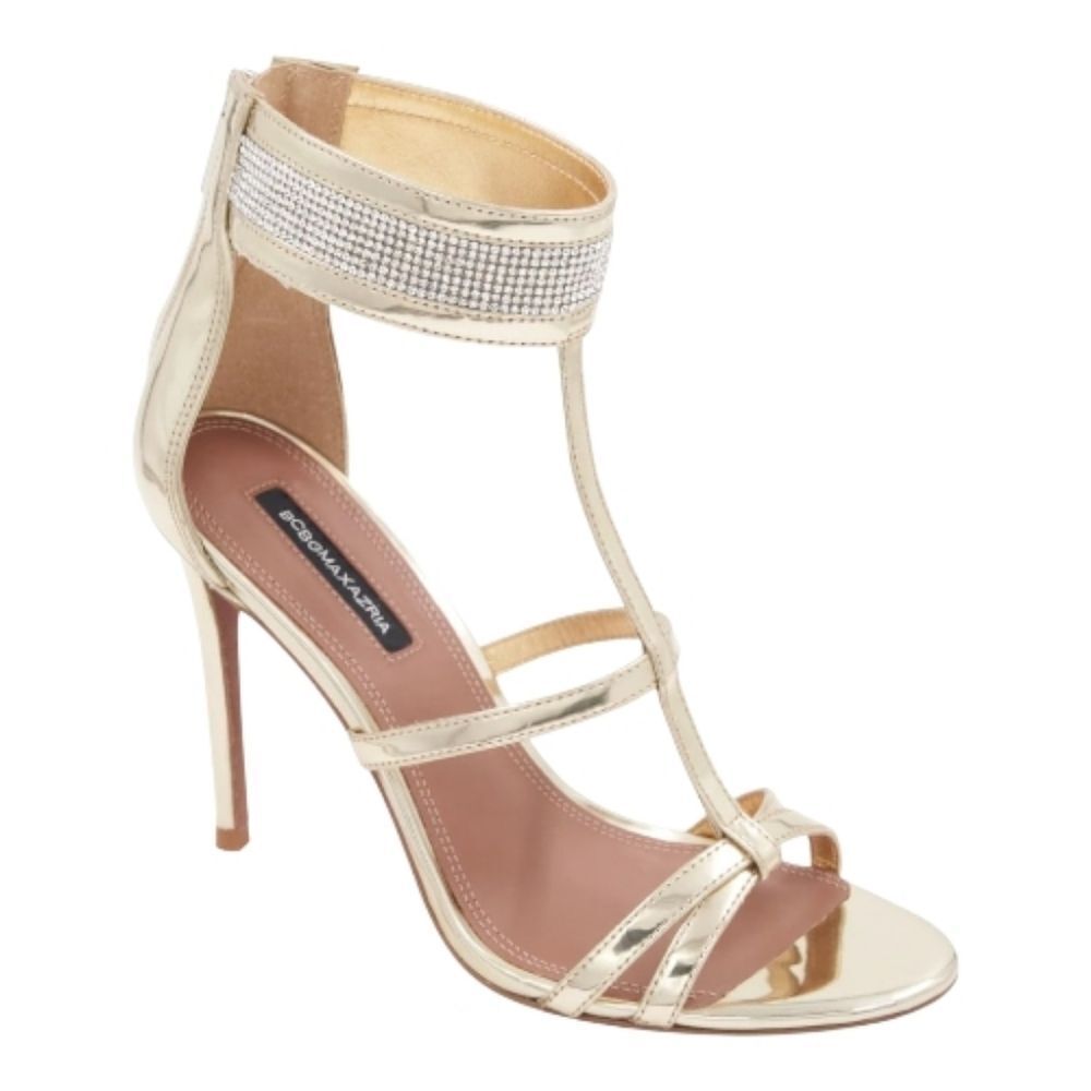 BCBG Maxazria Singa caged gladiator Heeled leather sandal with crystal straps